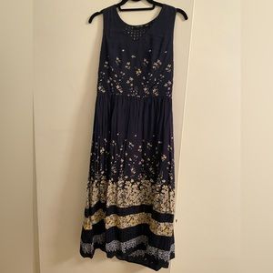 Doe + Rae Navy Printed Sleeveless Midi Dress Size M